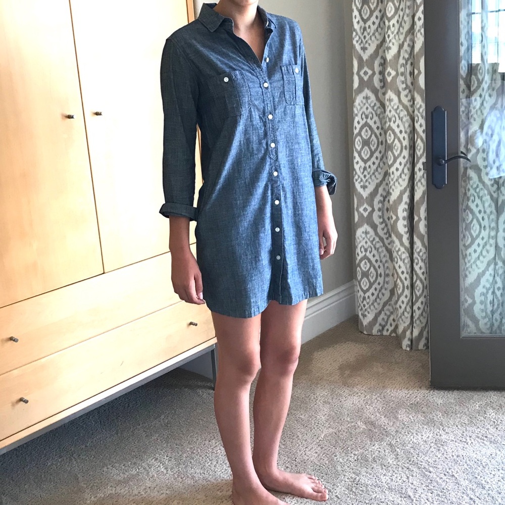 Chambray Denim Shirtdress w Pockets Small - Picture 3 of 5